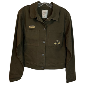 MASON By SUKO Army Green Military Jacket S Patches Stretch Cropped Y2K Grunge